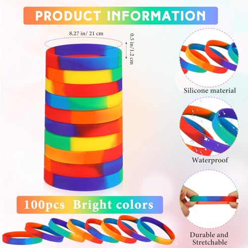 Image of Liliful 100 Pcs Silicone Rubber Wristbands Rubber Wristband Bracelet Bands for Silicone Wristbands for Women Men(Mixed Color)
