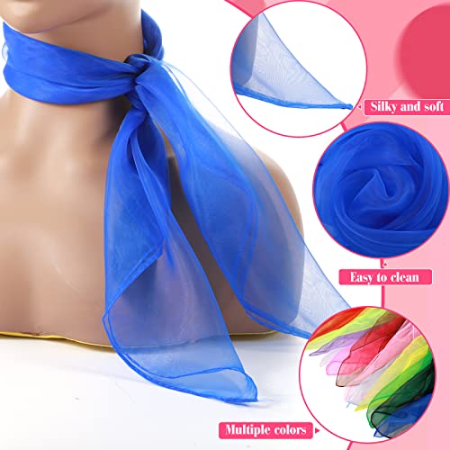 12 Pcs 50s Retro Chiffon Sheer Square Neck Head Scarf for Women Handkerchief Lightweight Satin Ribbon Scarf Hemmed Sheer Neck Scarf Juggling Dance Scarf Set, 27.5 x 27.5 Inches (Retro Color)3