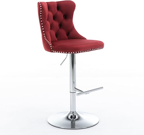 Miniatura 4 de Taburetes de bar giratorios de terciopelo ajustable con altura del asiento de 25 a 33 pulgadas, taburetes de bar con base cromada con respaldo