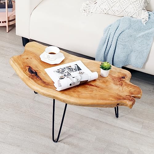 WELLAND Live Edge Cedar Wood Coffee Table Metal Hairpin Legs 32.5" W x 17" D x 16" H for Living Room, Patio, Bedroom, Home Office - Image 3