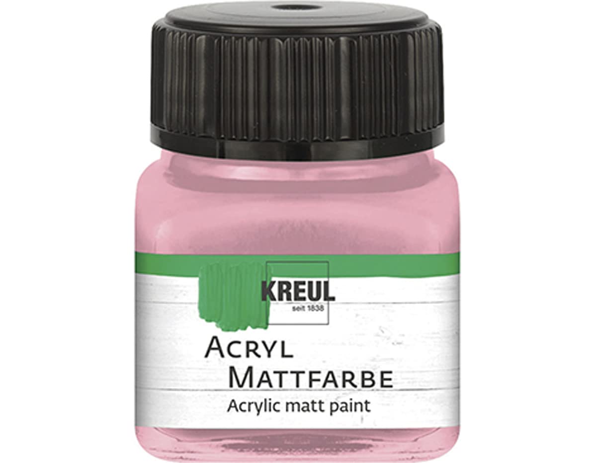 KREUL 75245 – Pintura acrílica Mate, Rosa Pastel en Cristal de 20 ml, Color cremoso y de Secado rápido a Base de Agua, Adecuado para Muchas Superficies Diferentes, 20