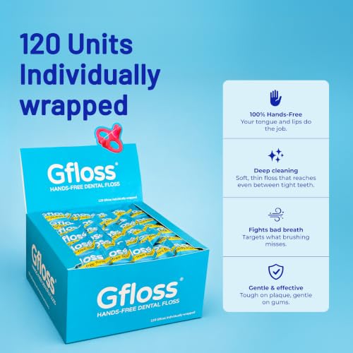 Image of Gfloss Hands-Free Dental Floss for Adults, 120 Individually Wrapped Flossers, PFAS-Free, Unflavored, Portable Oral Care for Travel and Daily Use
