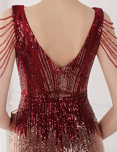 Image of Women 1920s Plus Size Formal Dress Tassels Sleeve Sequins Gatsby Maxi Evening Gown