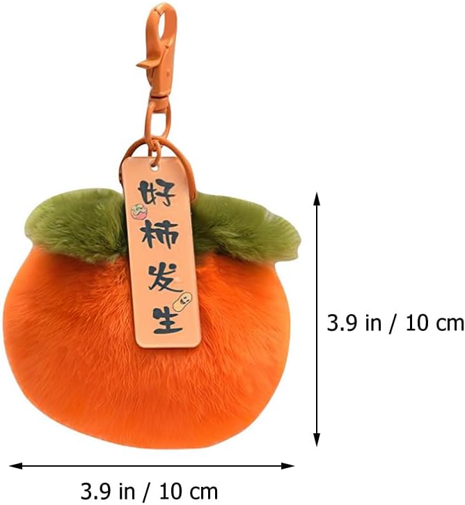 Baluue Persimmon Keychain Plush Bag Charm Soft Fuzzy Fruit Keyring for Backpack Purse Decoration 4 Inch - Image 2