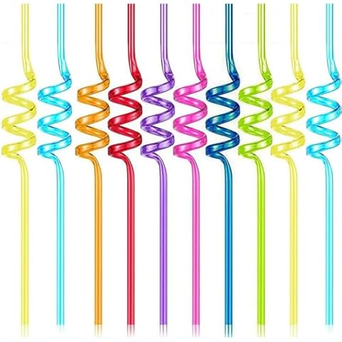10 Colourful Reusable Curly Party Straws Cover