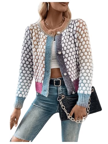 Floerns Women's Ombre Marled Knitwear Long Sleeve Button Front Cardigan