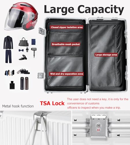 Image of feilario Super Large Aluminum Frame Checked Luggage, Removable Wheels | Zipperless access, PC shell, TSA lock, cup /phone holder and 126L capacity suit dorm moves, moving and long trips
