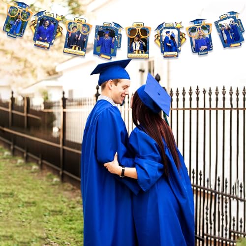 Image of pinkblume Graduation Party Decorations Navy Blue and Gold Grad Photo Banner Royal Blue Gold Congrats Grad Photograph Bunting Garland for 2026 Graduation Celebration Party Decorations Supplies