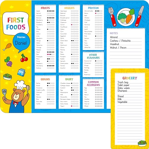 Image of SpriteGru 2 PCS Baby First Food & Grocery Magnet, Magnetic Babies’ Daily Foods Tracker, Dry Erase Chart Grocery List, 106 Before One for Fridge