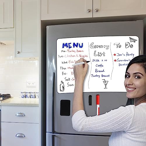 Whiteboard Magnetic Fridge White Board Sheet 20"x13", Easy to Write and Wipe, Magnet Dry Erase Board for Home Kitchen Refrigerator Shopping List Planner Office Notice, 2 Marker Pen image 2