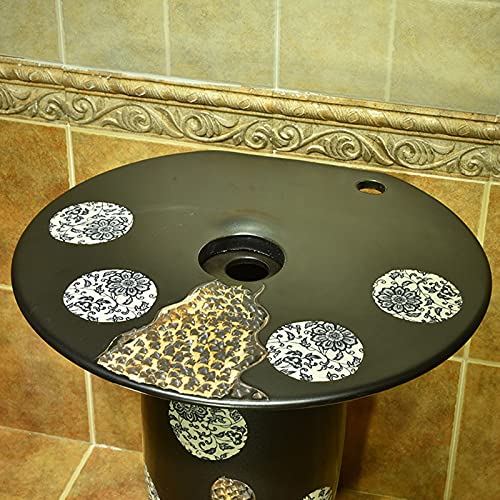 Yrra Oval Bathroom Basin Sink, Pedestal Bathroom Sink Ceramic Basin Sink And Pedestal Lavatory Sink For Indoor And Outdoor,Black,With Mirror #TOP3