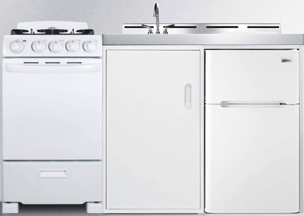 Summit 60" All-in-One Kitchenette with Gas Range, Refrigerator-Freezer, Sink, White- ACK60GASW