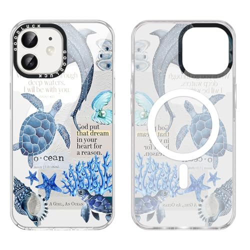 Coque transparente pour iPhone 11 compatible MagSafe motif tortue de mer d'été