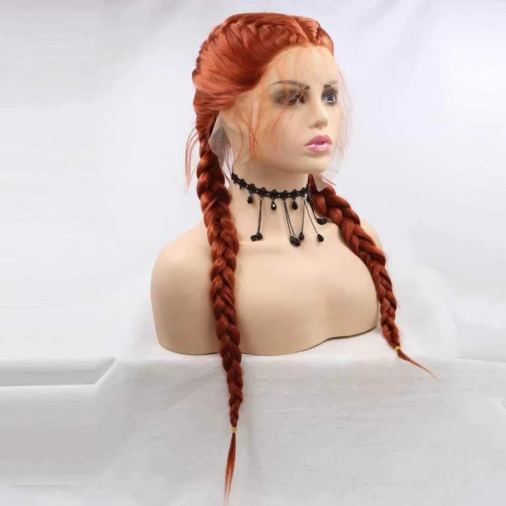 Haarpflege Kupferrote Doppelgeflecht-Lace-Front-Perücke Hitzebeständige Faser Mit Babyhaar