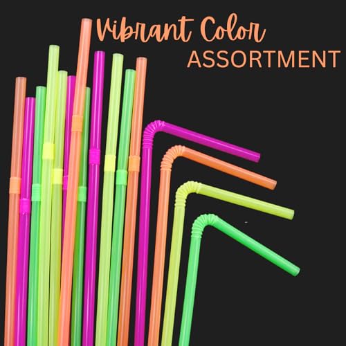 image for Blue Sky Flexible Plastic Straws Disposable, Vibrant & Colorful Assort