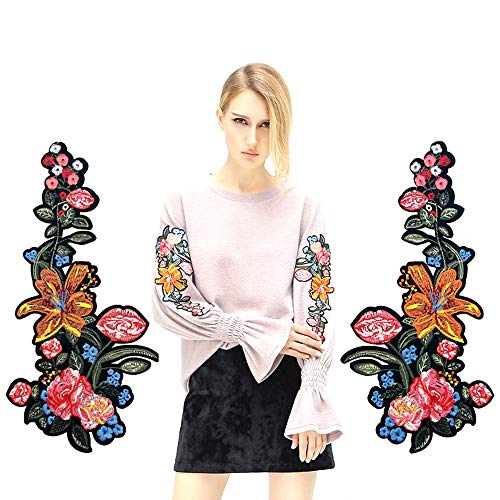 Flower Floral Iron on Patches Large Applique Embroidered Sew on Patches for Clothes Jackets Clothing T-Shirt (1 Pairs)