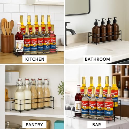 Image of 2-Tier Bottle Organizer Rack for Kitchen, Bar, Countertop | Heavy-Duty Metal Stand for Syrup, Oil, Sauce, Spice | Space Saving Bottle Holder for Home & Restaurant Use