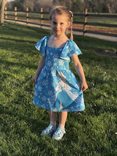 Image of Disney Stitch Minnie Frozen Elsa Princess Girls Backless Dress Off Shoulder /Short Sleeve Cinched Waist Kids Clothes Ages 2-13