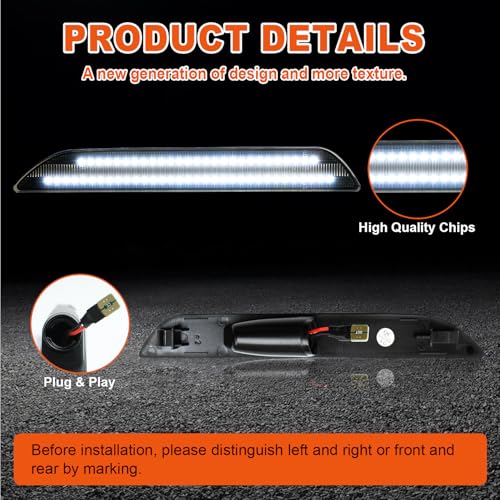 DouMmantn LED Side Marker Lights Compatible with Mustang 2015 2016 2017 2018 2019 2020 2021 2022 2023, White Bumper Marker Lamp for Mustang GT, Rear Fender Light, Parking Lamps, Smoked Len, 2PCS by DouMmantn - Used condition - Image 3