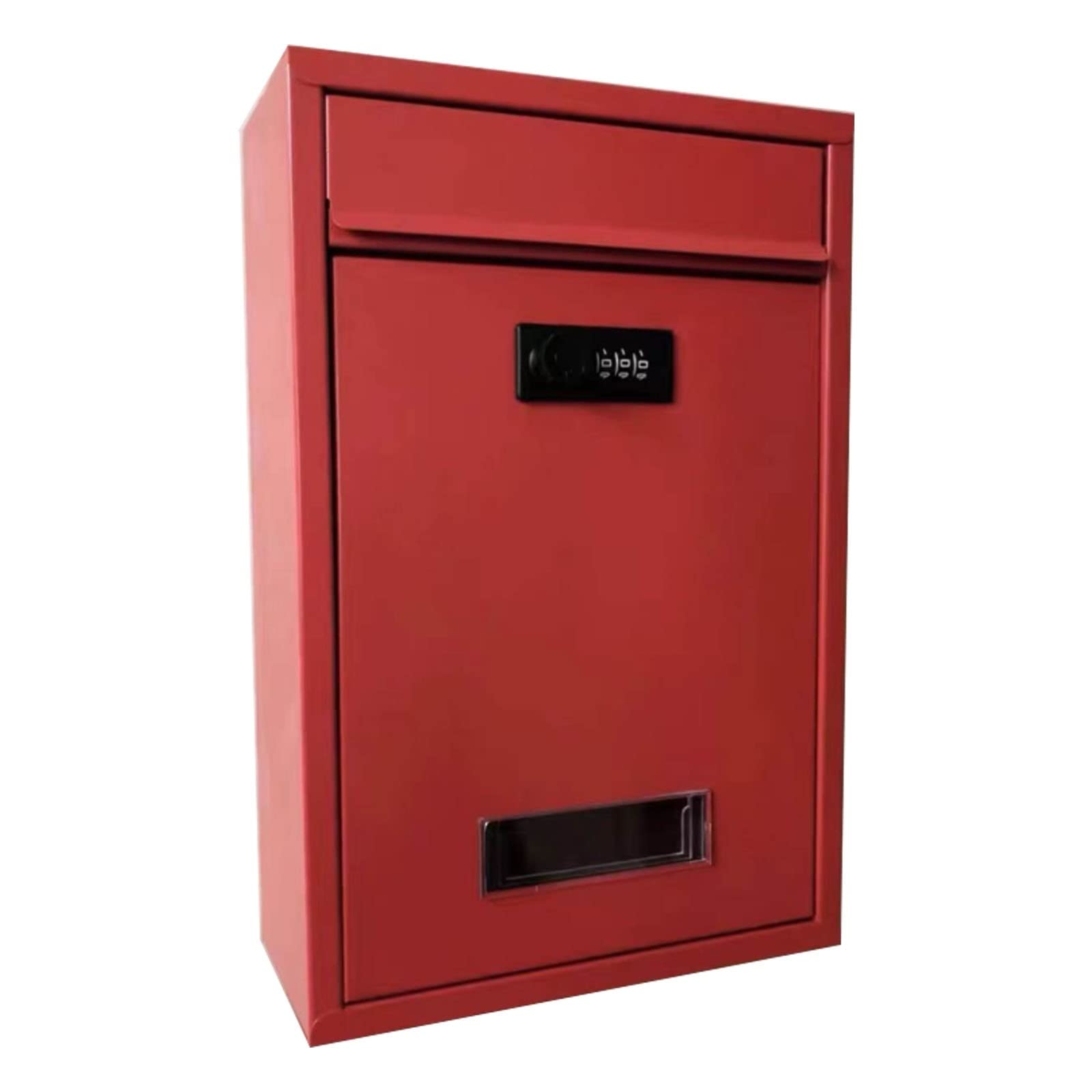 Locking Wall-Mount Mailbox – Large Metal Outdoor Mail Box With Combination Lock, Wood-Grain Door, 12x5x15 Inches (Brown)
