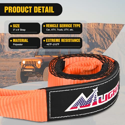 Image of Nilight Offroad Recovery Kit 3 inch x 8' Tow Strap with Winch Snatch Block Pulley and 2Pcs 3 /4 inch Anti-Theft D-Ring Shackles Storage Bag Heavy Duty Tow Rope for Car Truck SUV ATV (MBS 31500LBS)