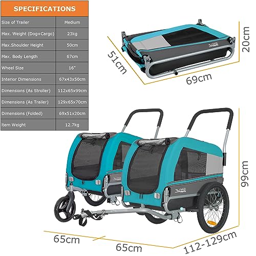 Tiggo VS Pets Medium Hundeanhänger & Buggy 2in1 Fahrradanhänger Hundebuggy Jogger 80204 (BLAU)