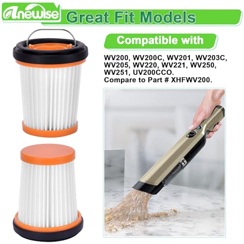 WV201 Filter Replacement for Shark Wandvac ION W1 S87 Cordless Handheld WV200 WV201 WV205 WV220 WV200C WV221 WV201BK Wand Stick Vacuum, 6 Pack Handheld Vacuum Filters, Part #XHFWV200