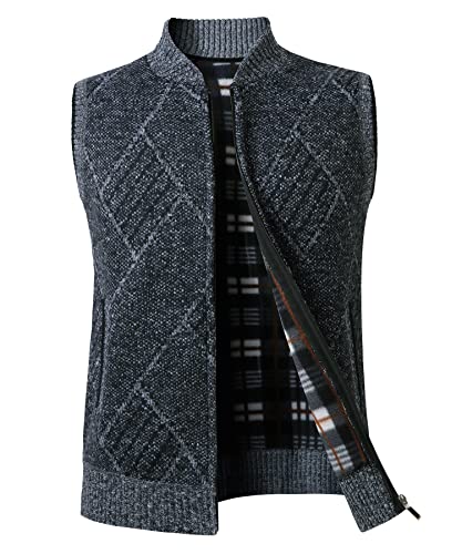 Btmpmcs Hommes Cardigan Veste en Maille Pulls sans Manche Grosse Maille avec Col Droit Automne Hiver Chaud avec Poche Gilet Doublure Polaire Débardeurs Tricoté Chandail Cover