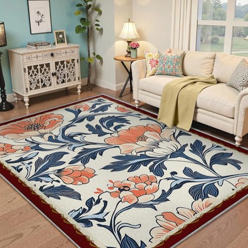 Tapis salon 180x240cm lavable bohème à fleurs - 2