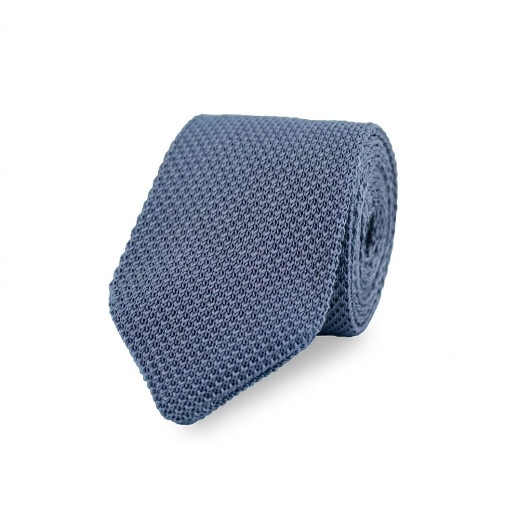THE GENTS LAB - Men's Diamond End Knitted Neck Tie Made From 100% Soft Polyester | Over 20+ Colours (Mid Blue)
