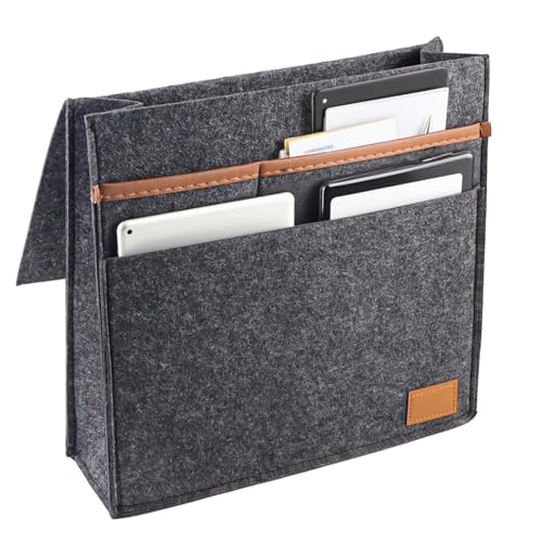 QUTHZZHY Filz Betttasche, Hängende Betttasche, Bett Organizer Tasche mit 4 Fächern, Hängendes Bettgestell, für Schlafzimmer, Schlafsaal, Sofa,...