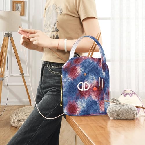 Image of ElliTarr Crochet Bag Yarn Bag with Handle Portable Knitting Project Bag Travel Yarn Storage Organizer Holder Case Retro Tie Dye Fireworks