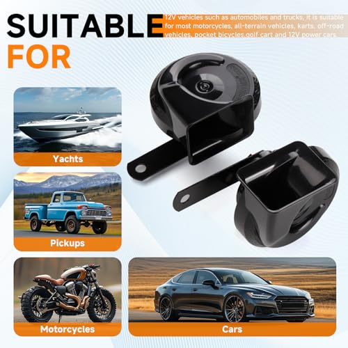 Image of FARBIN Train Horn for Truck 12V Car Horns Loud Waterproof Electric Snail Horn Kit for Any 12V Vehicl (black, 12v)