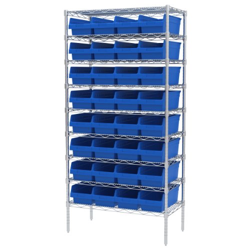 Akro-Mils 30088 Plastic Nesting Shelfmax Storage Bin Box, Blue, (8-Pack) & 40050 Crosswise Width Plastic Divider For 30080, 30088, 30084 Shelfmax Bin Storage Bins, Black, (12-Pack) #TOP3