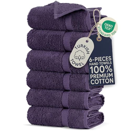 Towel Bazaar Premium Turkish Cotton Super Soft and Absorbent Towels (6-Piece Hand Towels, Plum Purple)