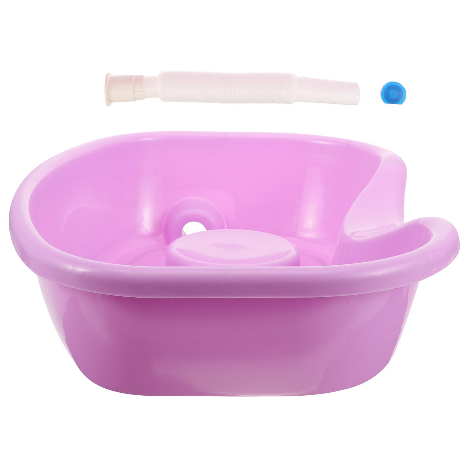 Lavatesta Portatile in Plastica Bordo Curvo Ergonomico, Bacinella per Shampoo da Letto per Anziani, Disabili e Donne in Gravidanza, Vasca per Lavaggio Chioma Comodino