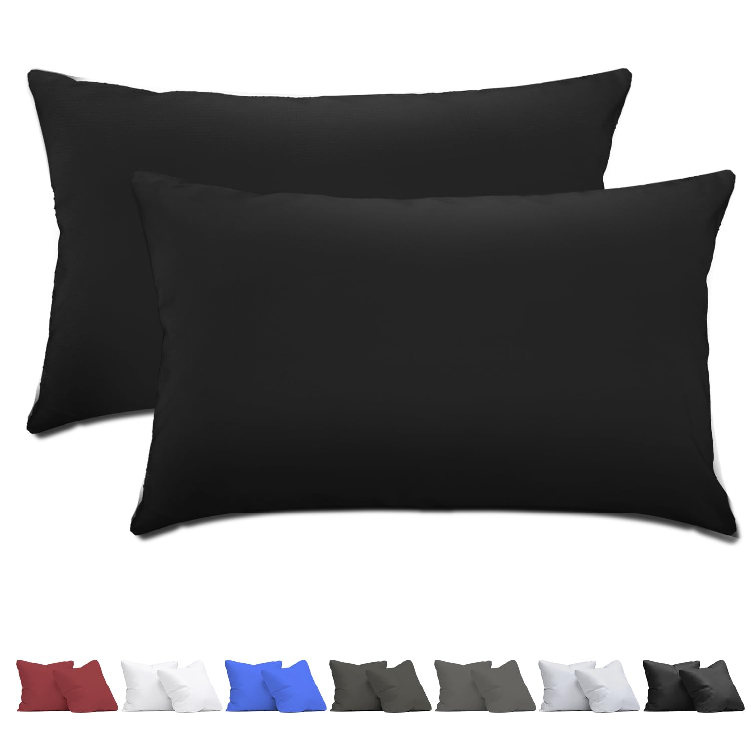 aboveBED Funda de Almohada Extra Suave 40x60 (Set da 2), Negro, Almohada de Jersey Microfibra 100% Poliéster, Cierre de Cremallera Oculta en el Lado Largo, Funda Suave y Transpirable, 40 x 60 cm