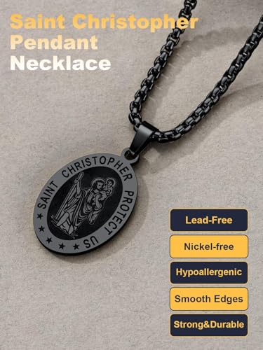 Image of U7 Saint Michael Necklace for Men,Stainless Steel /18K Gold Plated St Michael Archangel /Saint Benedict /Saint Christopher Pendant Amulet Necklace for Men Women