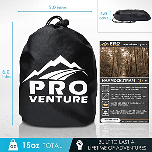 Pro Venture Hammock Straps And Carabiners Set | 22 Feet Total, 44+2 Loops | 1200Lbs Breaking Strength (500Lbs Rated) | Non-Stretch, Lightweight, Portable - Quick Setup | Heavy Duty, Tree Friendly #TOP3