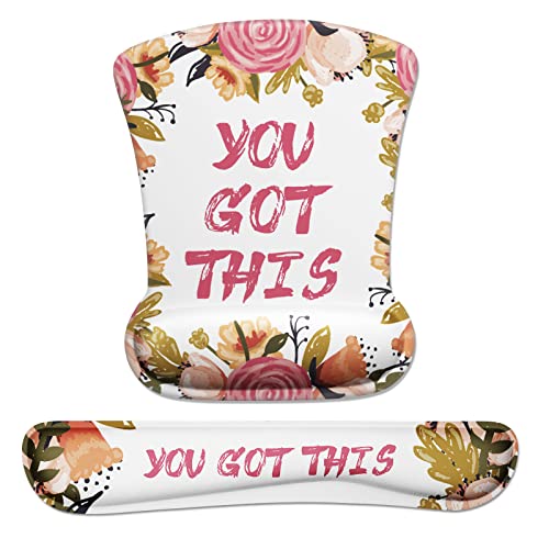 OLLM Mousepad mit Handauflage Blumen und Spruch Ergonomisches Mauspad Gelkissen, Handgelenkauflage Handballenauflage Set Untersetzer,rutschfest Basis ,Anti-Sehnenscheidenprobleme Cover