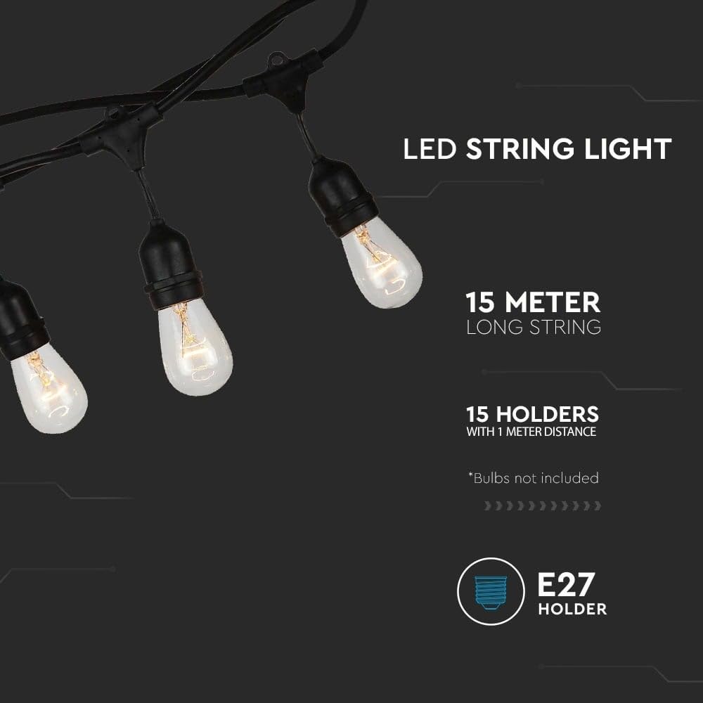 V-TAC LED String Light With Euro Plug and Wp Socket