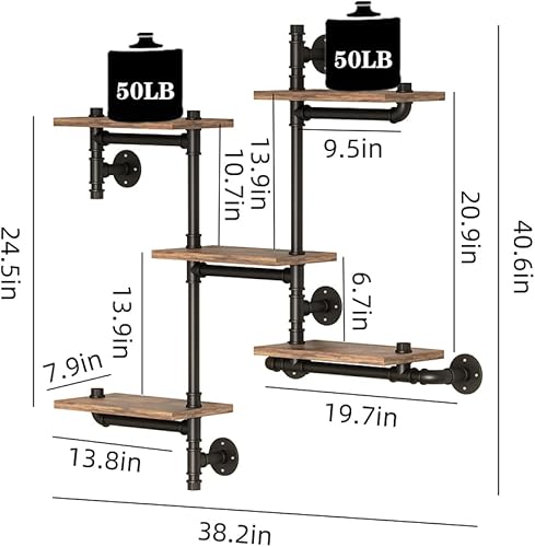 Miniatura 2 de MAIKAILUN Estantería industrial flotante para montar en la pared, estantería rústica y moderna de madera de 5 capas, estantería colgante para el