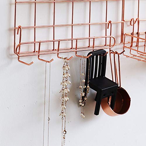 Jovone Wall Grid Panel Basket,Display Shelf,Pen Holder,Hooks Rack,Bookshelf,Wall Organizer For Home Supplies,Set Of 5 (Rose Gold) #TOP3