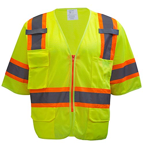Troy Safety Mv7812 Class 3 Two Tones High Visibility Reflective Strips Breathable Ployester Mesh Vest W/Pockets | Ansi Isea 107-2015 Certified (L, Lime) #TOP26