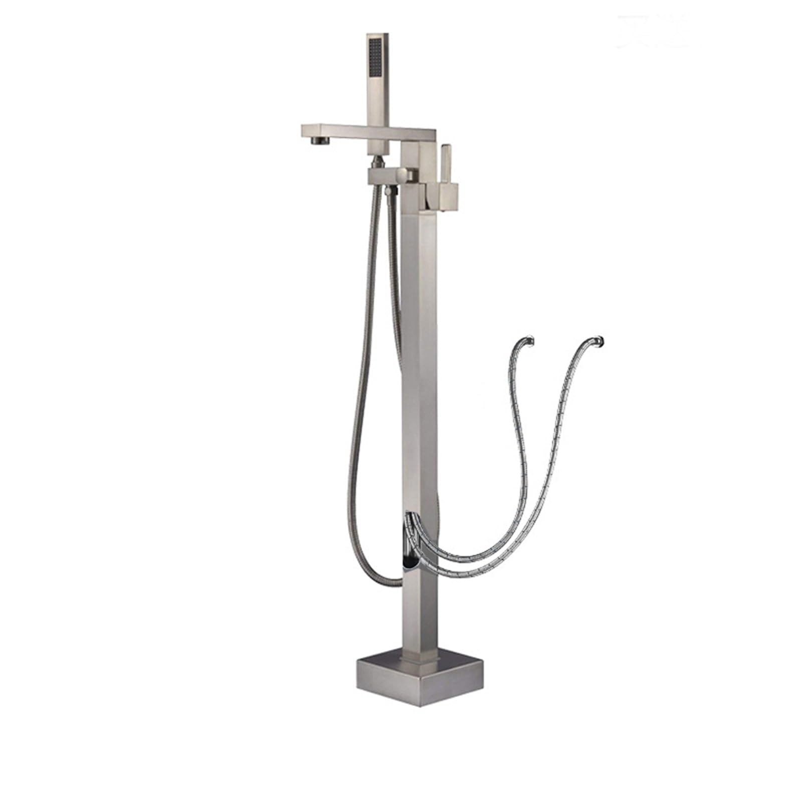 Psnklmm Nickel Wall Mount Brass Freestanding Bathtub Shower Faucet Floor Tub Filler Mixer Tap 360 Degree Swivel Spout Systerm Matte Black