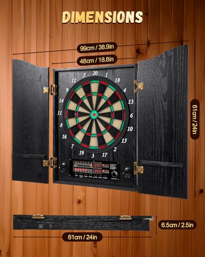 Electric Dart Board Cabinet for Family Game Rooms [12 Bronze Soft Tip Darts]