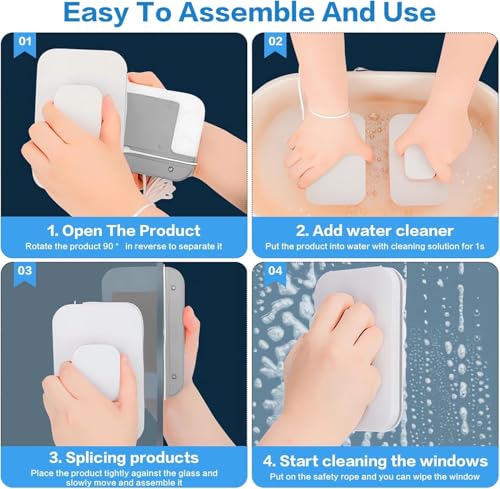 Image of Magnetic Window Glass Cleaner - Double-Sided Glass Cleaning Wiper with Strong Magnet,Cleaning for Home, Car & Office with 2 Extra Cleaning Cotton Cleaner Squeegee Washing Equipment (White)