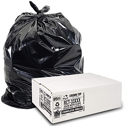 Up To 40% OFF Heavy Duty 33 Gallon Trash Bags (Huge 100 Ct. /w Flap Ties) - 2 MIL equiv. Thick Gauge Large Black Plastic Garbage Liners for Kitchen, Home. Outdoor, Lawn, Yard, Contractors, Brute/Rubbermaid cans