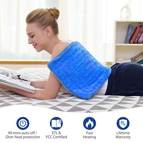 Heating Pad for Back Pain and Cramps Relief ATMOKO XL Electric Heat Pad 12"x25.5" Heat Pads 1.5X Heat Area Upgrade, Auto-Off, Washable, Fast Heating, Moist & Dry Heat Therapy Options