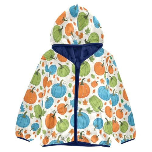 Pumpkin Leaves and Autumn Toddler Fleece Jacket Girl Boys Hooded Fleece Jacket Coat Warm Outwear Zip-up 3-10T